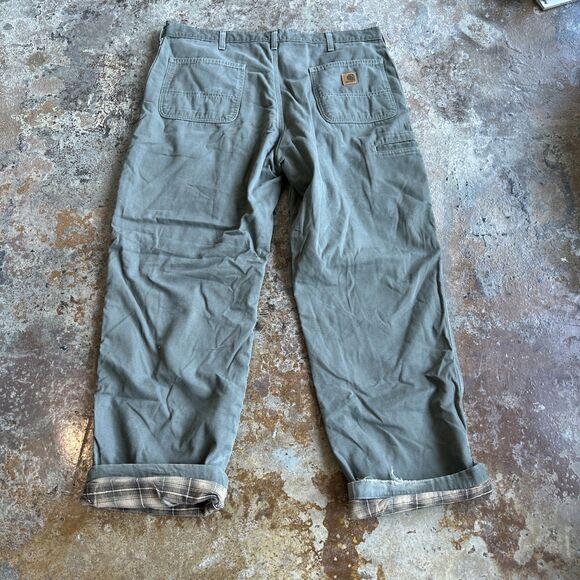 Carhartt Pants 39x32 Moss Original Dungaree Fit Carpenter Flannel Lined B176 DMS - Picture 1 of 7